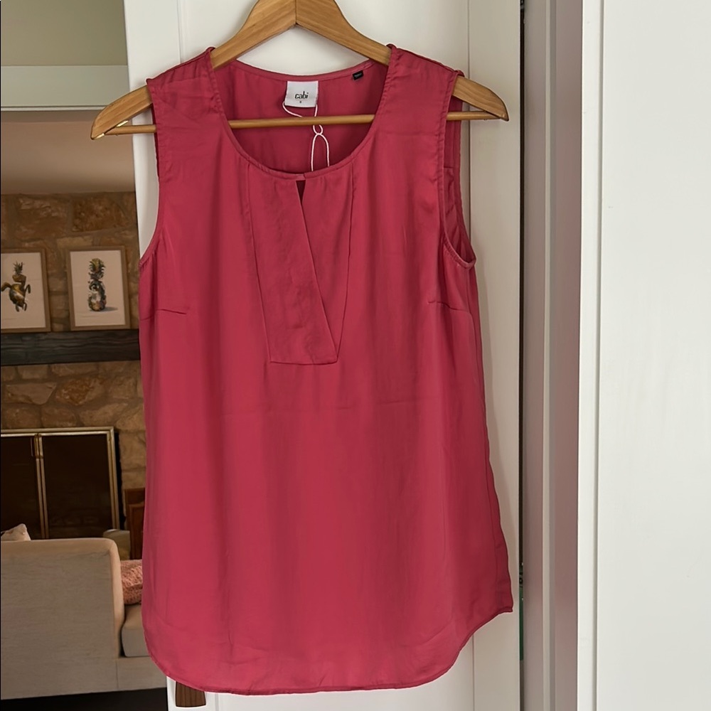 Cabi Pink Sleeveless Blouse with Tie Neckline